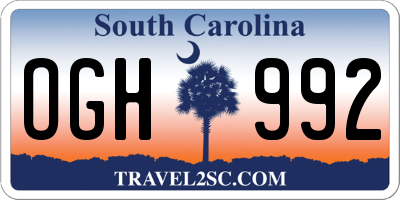 SC license plate OGH992