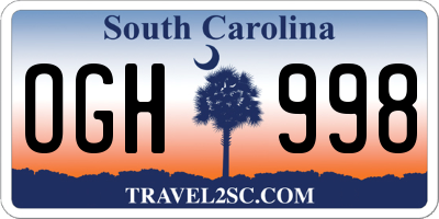 SC license plate OGH998