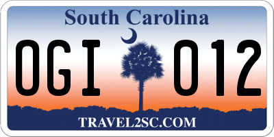 SC license plate OGI012