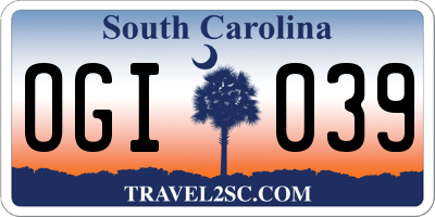 SC license plate OGI039