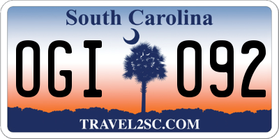 SC license plate OGI092