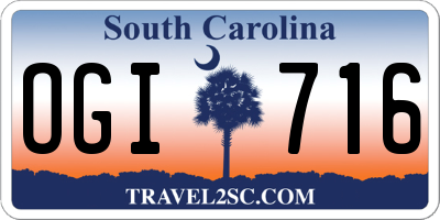 SC license plate OGI716