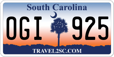 SC license plate OGI925