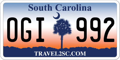 SC license plate OGI992
