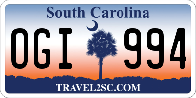 SC license plate OGI994