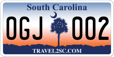 SC license plate OGJ002