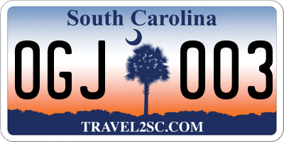 SC license plate OGJ003