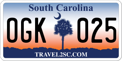 SC license plate OGK025