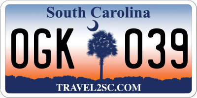 SC license plate OGK039