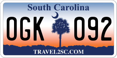 SC license plate OGK092