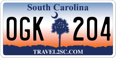 SC license plate OGK204