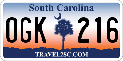 SC license plate OGK216