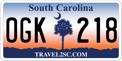 SC license plate OGK218