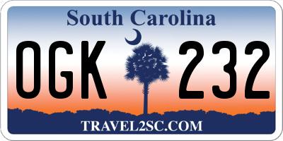 SC license plate OGK232