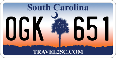 SC license plate OGK651