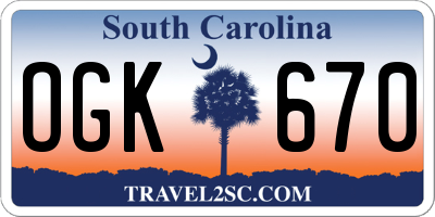 SC license plate OGK670