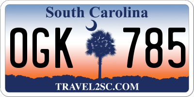 SC license plate OGK785