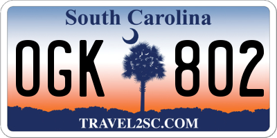 SC license plate OGK802