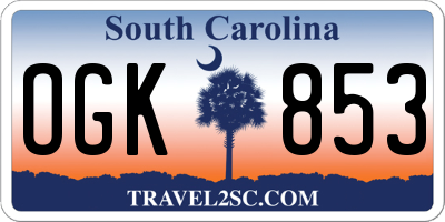 SC license plate OGK853