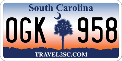 SC license plate OGK958