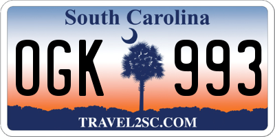 SC license plate OGK993