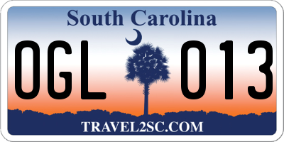 SC license plate OGL013
