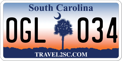 SC license plate OGL034