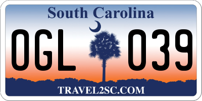 SC license plate OGL039