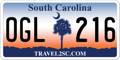 SC license plate OGL216