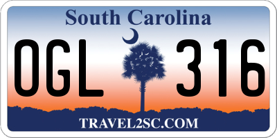 SC license plate OGL316