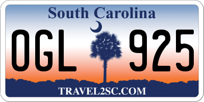 SC license plate OGL925