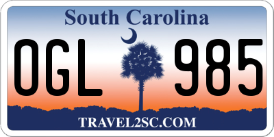 SC license plate OGL985