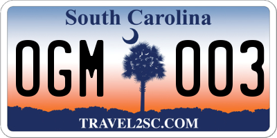 SC license plate OGM003