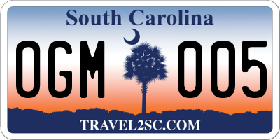 SC license plate OGM005