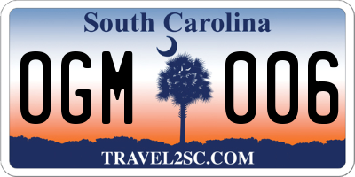 SC license plate OGM006