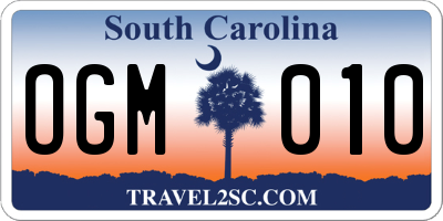 SC license plate OGM010