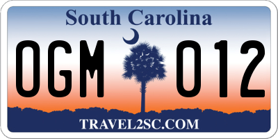 SC license plate OGM012