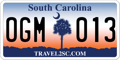 SC license plate OGM013