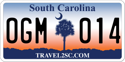 SC license plate OGM014