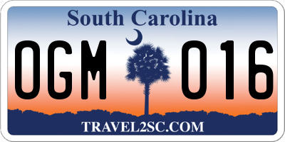 SC license plate OGM016
