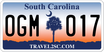 SC license plate OGM017