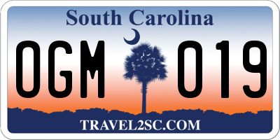 SC license plate OGM019