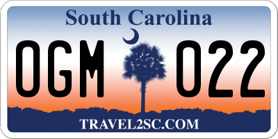 SC license plate OGM022
