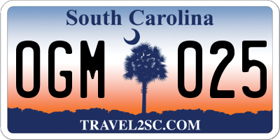SC license plate OGM025