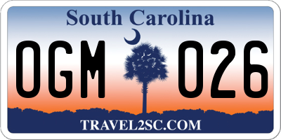 SC license plate OGM026