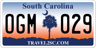 SC license plate OGM029