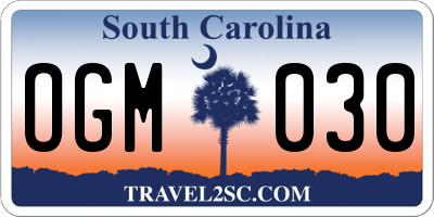 SC license plate OGM030