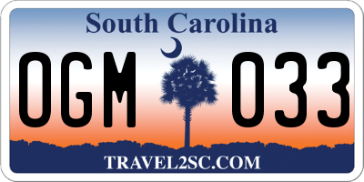 SC license plate OGM033