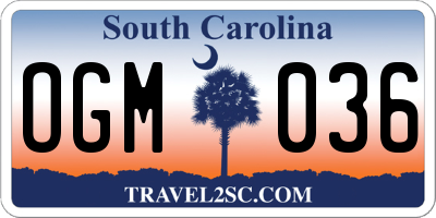 SC license plate OGM036