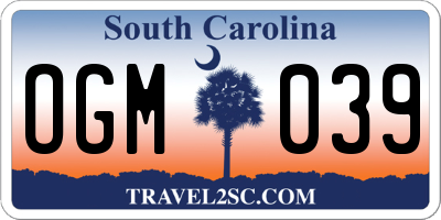 SC license plate OGM039